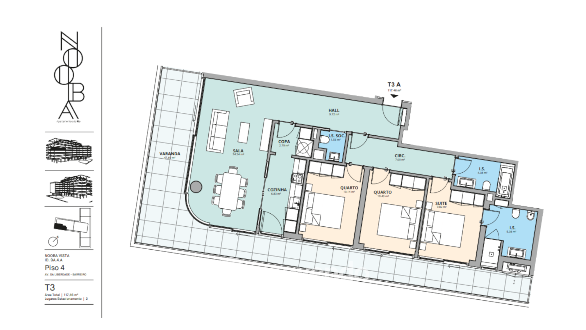 Apartamento 3 único, com estacionamento e piscina comum, no Barreiro